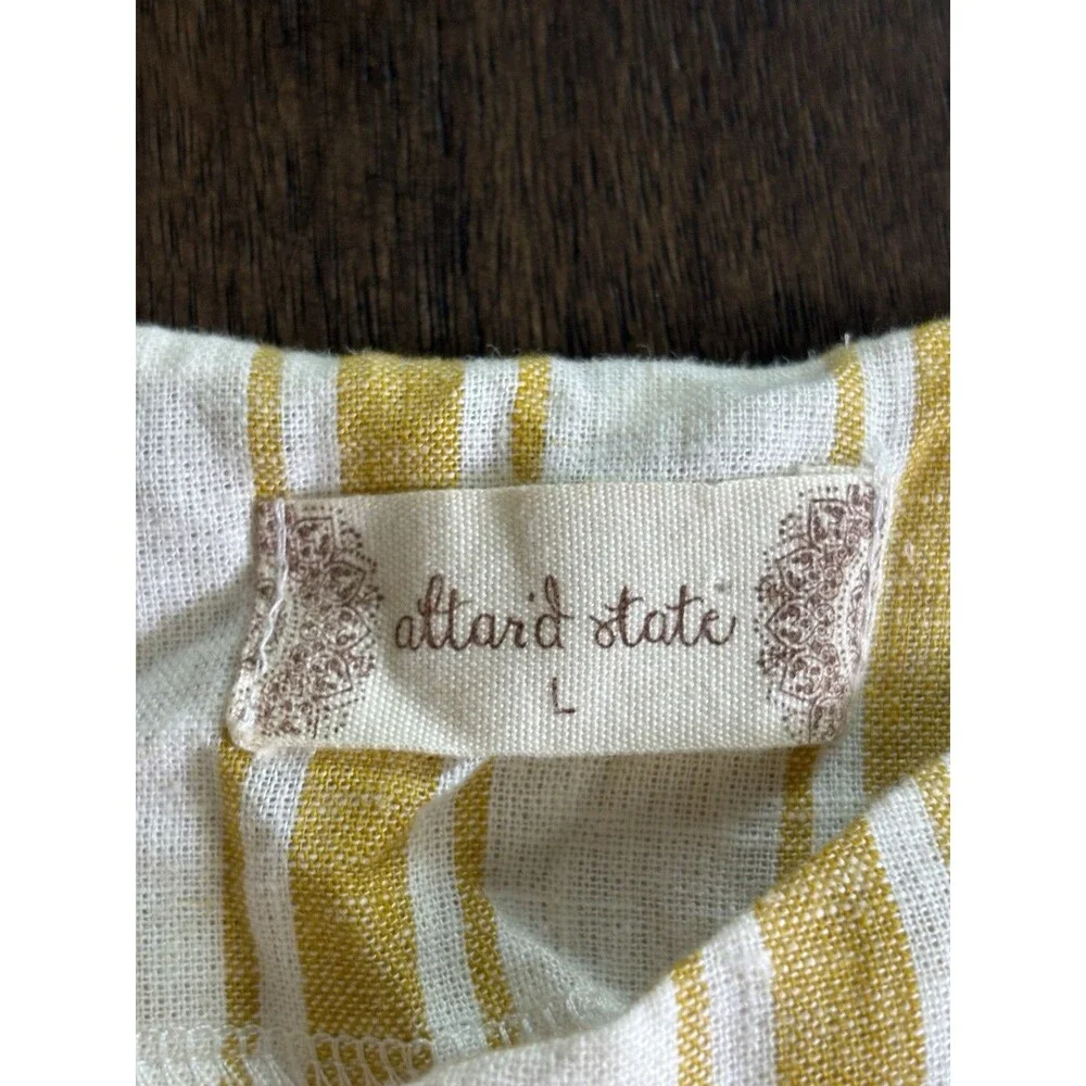 Altar'd State Linen Blend Dress Women's Large Button-Up Strappy Yellow Striped